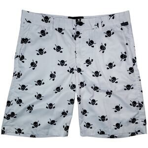 Tattoo Golf Skull Shorts Mens 32 White Black Performance Golf Stretch Athleisure